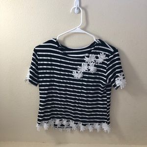 Embroidered, striped t-shirt